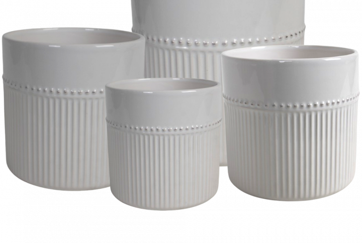 Set med fyra keramikkrukor vit 17x16 cm med räfflad design