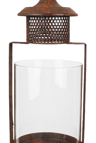 Stor lykta i rostfinish med stormglas, 18x43 cm