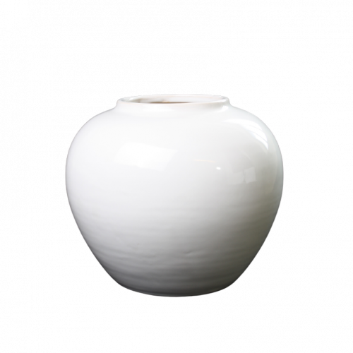 Låg vit vas i glaserad keramik, 24x20 cm